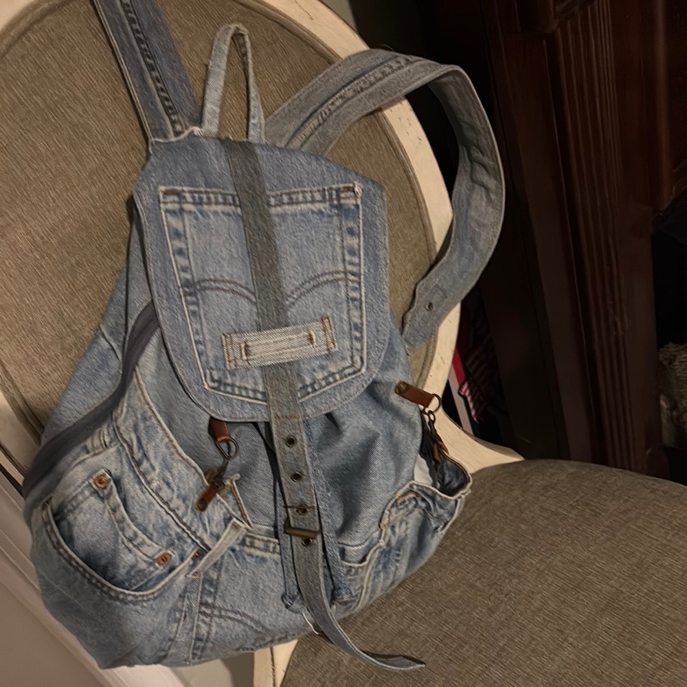 Blue Vintage-Inspired Denim Backpack